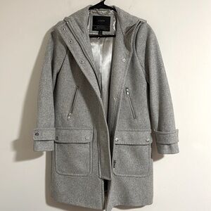 J. Crew Wool Melton Duffle Coat petite gray hooded cocoon peacoat jacket gray 00